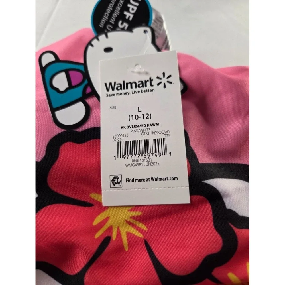 Hello Kitty Girls One Piece Swimsuit Pink White NWT Size‎ L 10-12 Sanrio